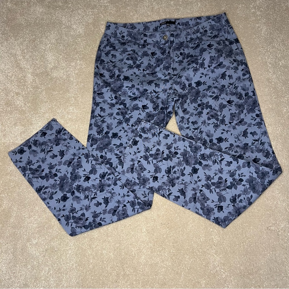 Chaus Blue Floral Tapered Leg Pants Cotton Blend with pockets women's 6